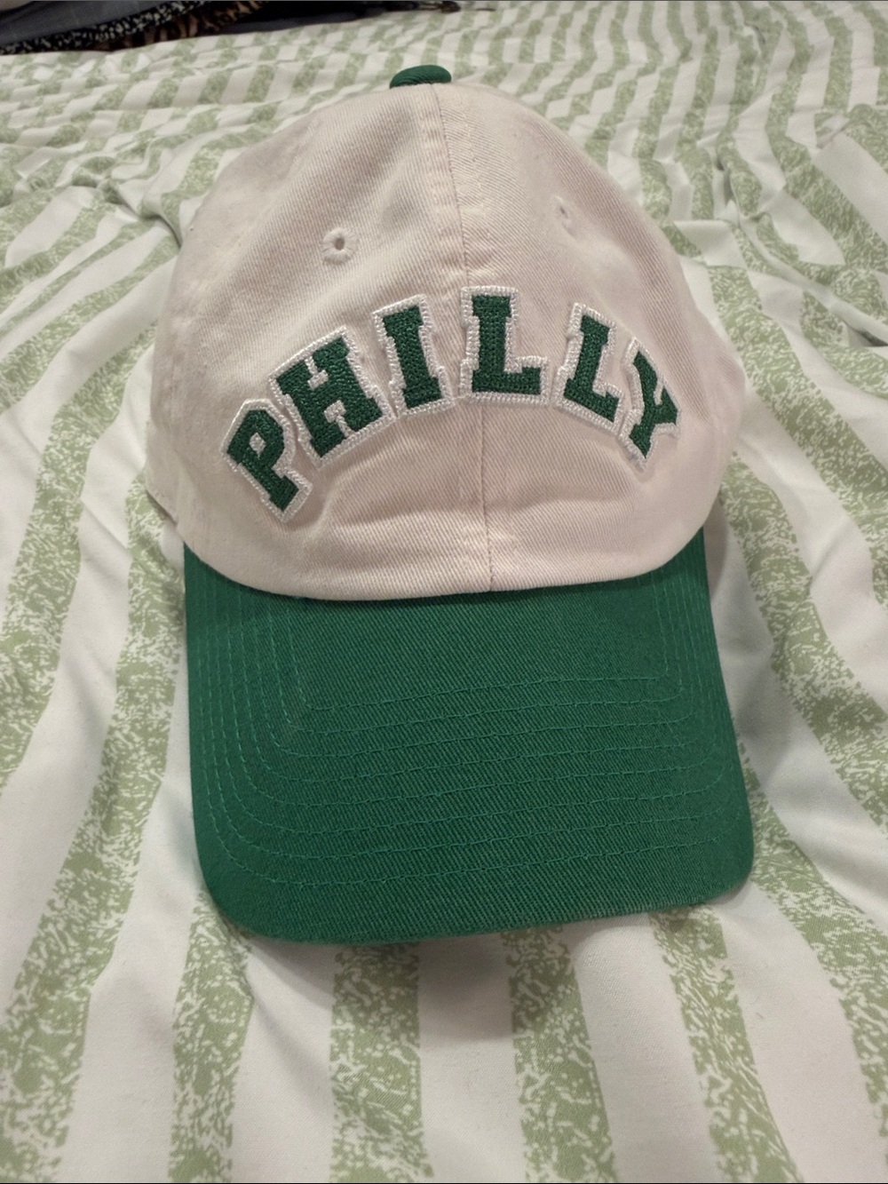 American Needle Off-White Baseball Cap with Green Top Button